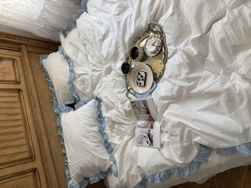 Постільна білизна з Рюшами варена бавовна "Поєднання блакитний та Білий" Півтораспальний, Класичне простирадло, наволочки 50х70